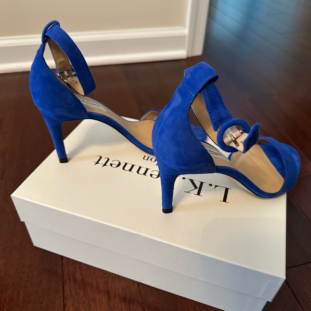 LK Bennett Dora Suede Heeled Sandals in Blue, size 37 - Picture 2 of 7